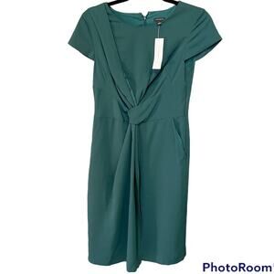 Ann Taylor Emerald Green Dress Sz 0 NEW Faux Wrap Sheath Knee Length Boss Babe